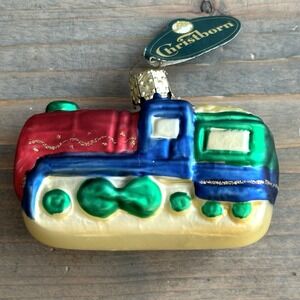 Vintage Christborn 3" Train German Glass Christmas Ornament
